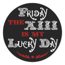 Lucky Friday the 13th Round Black Sticker