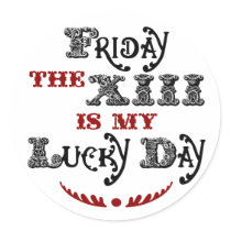 Lucky Friday the 13th Round White Sticker