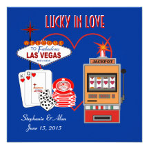 Lucky in Love Blue Wedding Invitation
