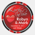 Lucky in Love Vegas Newlyweds Casino Chip Round Sticker