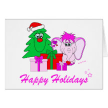 Lucky Pinkie Pink Elephant Merry Christmas Card