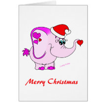 Lucky Pinkie Pink Elephant Merry Christmas Card