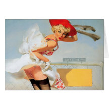 Luggage accident pinup girl greeting cards