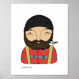 Lumberjack Chickadee Poster Woodland Art Print