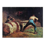 Lumberjacks Sawing Wood By Millet  (Best Quality) Postcards