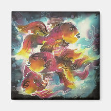 Luminous Colourful Goldfish Silk Art Fridge Magnets