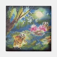 Luminous Frogs Silk Art Painting Refrigerator Magnet