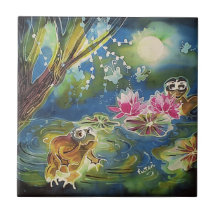 Luminous Frogs Silk Art Painting Tiles