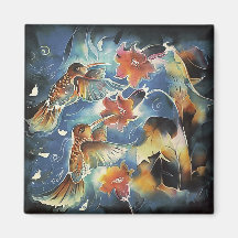 Luminous Hummingbirds and Flowers Magnets