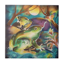 Luminous Night of Frogs Tiles