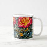 Luminous red and yellow rose with raindrops mug
