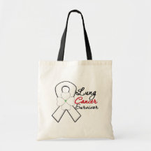 Lung Cancer Survivor Flower Ribbon Canvas Bag
