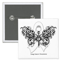Lung Cancer Tribal Butterfly Ribbon Pinback Buttons