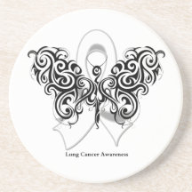 Lung Cancer Tribal Butterfly Ribbon Beverage Coaster