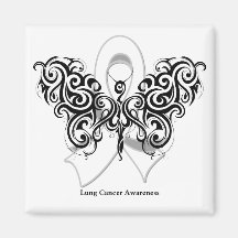Lung Cancer Tribal Butterfly Ribbon Refrigerator Magnets