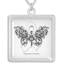 Lung Cancer Tribal Butterfly Ribbon Necklace