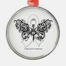 Lung Cancer Tribal Butterfly Ribbon Christmas Ornament