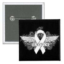 Lung Cancer Winged SURVIVOR Ribbon Pinback Button