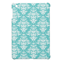 Lustre chic girly vintage de motif bleu de damassé