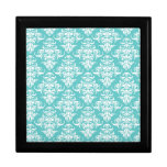 Lustre chic girly vintage de motif bleu de damassé boîte à babioles