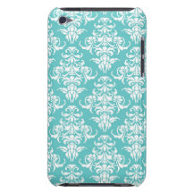 Lustre chic girly vintage de motif bleu de damassé étuis iPod touch