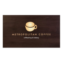 LUXE GOLD COFEE MUG LOGO on DARK BROWN WOODGRAIN Business Card Templates