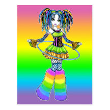 "Luxie" Rainbow Cyber Goth Hula Hoop Fae Postcard