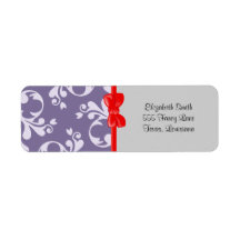 Luxury Ornamental Antique Damask Purple, White Return Address Label