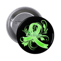 Lyme Disease Believe Flourish Ribbon Button