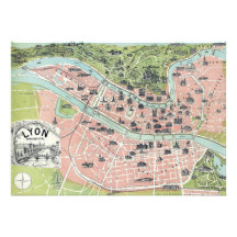 Lyon Monumental Map Garnier Freres Paris 1894 Custom Invitations