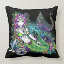 Lyra Tropical Rainbow Mermaid 20 inch Throw Pillow