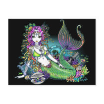 "Lyra" Tropical Rainbow Mermaid Art Postcard