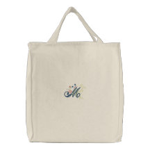 M monogram floral butterfly embroidered tote bag