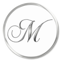 M Monogram Letter Sliver On White Wedding Seal Sticker