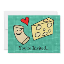 Mac Loves Cheese, Funny Cute Macaroni + Cheese Personalized Invitations