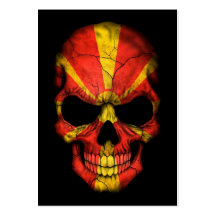 Macedonian Flag Skull on Black Business Card Template