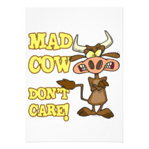 MAD COW DONT CARE FUNNY ANIMAL HUMOR PERSONALIZED ANNOUNCEMENT