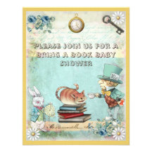 Mad Hatter & Cat Bring a Book Baby Shower Custom Invitations
