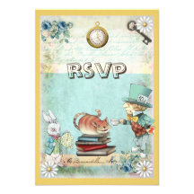 Mad Hatter & Cat RSVP Bring a Book Baby Shower Invitations