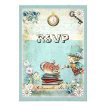 Mad Hatter & Cat RSVP Bring a Book Baby Shower Custom Announcements