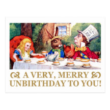 MAD HATTER WISHES ALICE A VERY MERRY UNBIRTHDAY! POSTCARD