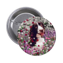 Madame dans le bouton de fleurs - épagneul de Bret Badges Avec Agrafe