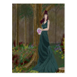 Madame en carte postale de robe de vert de Forrest