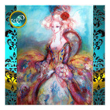 MADAME POMPADOUR, MONOGRAMME DE FLEUR DE DAMASSÉ D CARTON D'INVITATION
