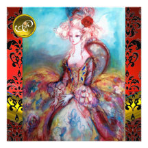 MADAME POMPADOUR, MONOGRAMME NOIR ROUGE DE FLEUR D INVITATIONS PERSONNALISABLES
