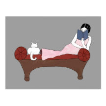 Madame, un chat et carte postale très bonne de liv
