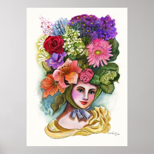 Madame victorienne Watercolor Painting de fleur Poster