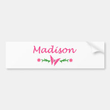 Madison (Pink Butterfly) Bumper Stickers