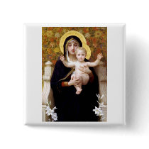 Madona with lilies Bouguereau antique painting Buttons