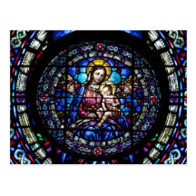 Madonna and Child - stained glass window Postcards